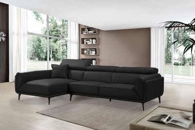 Canapé d’angle gauche en cuir noir Pesaro - MODÈLE D'EXPOSITION MAGASIN Ferucci
