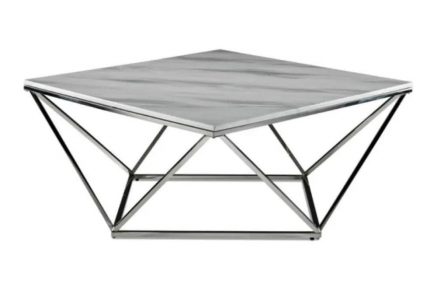 Table basse couleur marbre blanc et acier inoxydable Lysa Ferucci