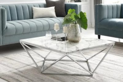 Table basse couleur marbre blanc et acier inoxydable Lysa Ferucci
