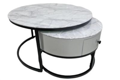 Table gigogne couleur marbre blanc avec tiroir Sophia Ferucci
