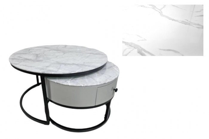Table gigogne couleur marbre blanc avec tiroir Sophia Ferucci