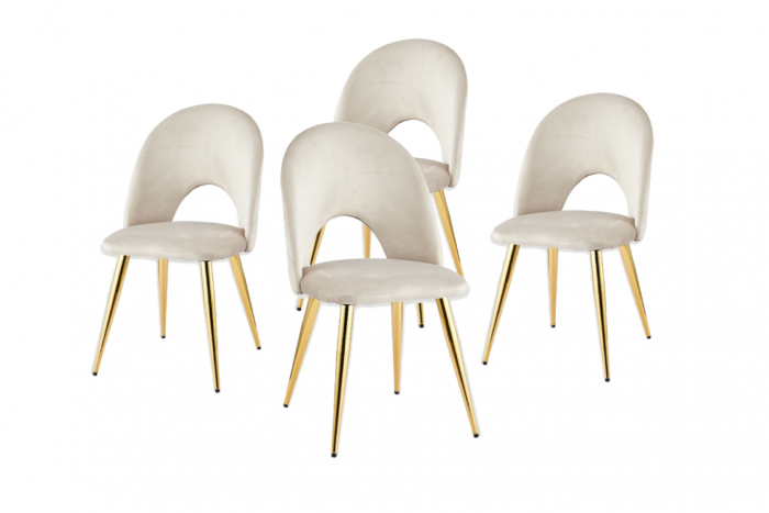 Lot de 2 ou 4 chaises en velours beige tendance doré Lina Ferucci