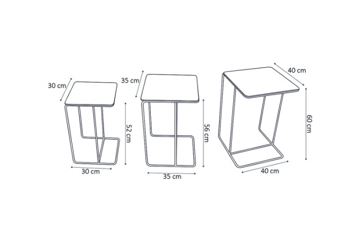 Table gigogne carré en métal Covera - Set de 3 Ferucci