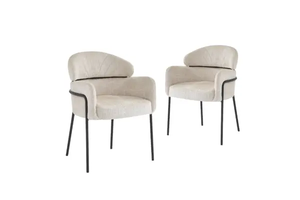 Lot de 2 ou 4 chaises STELLA en chenille beige pieds noirs